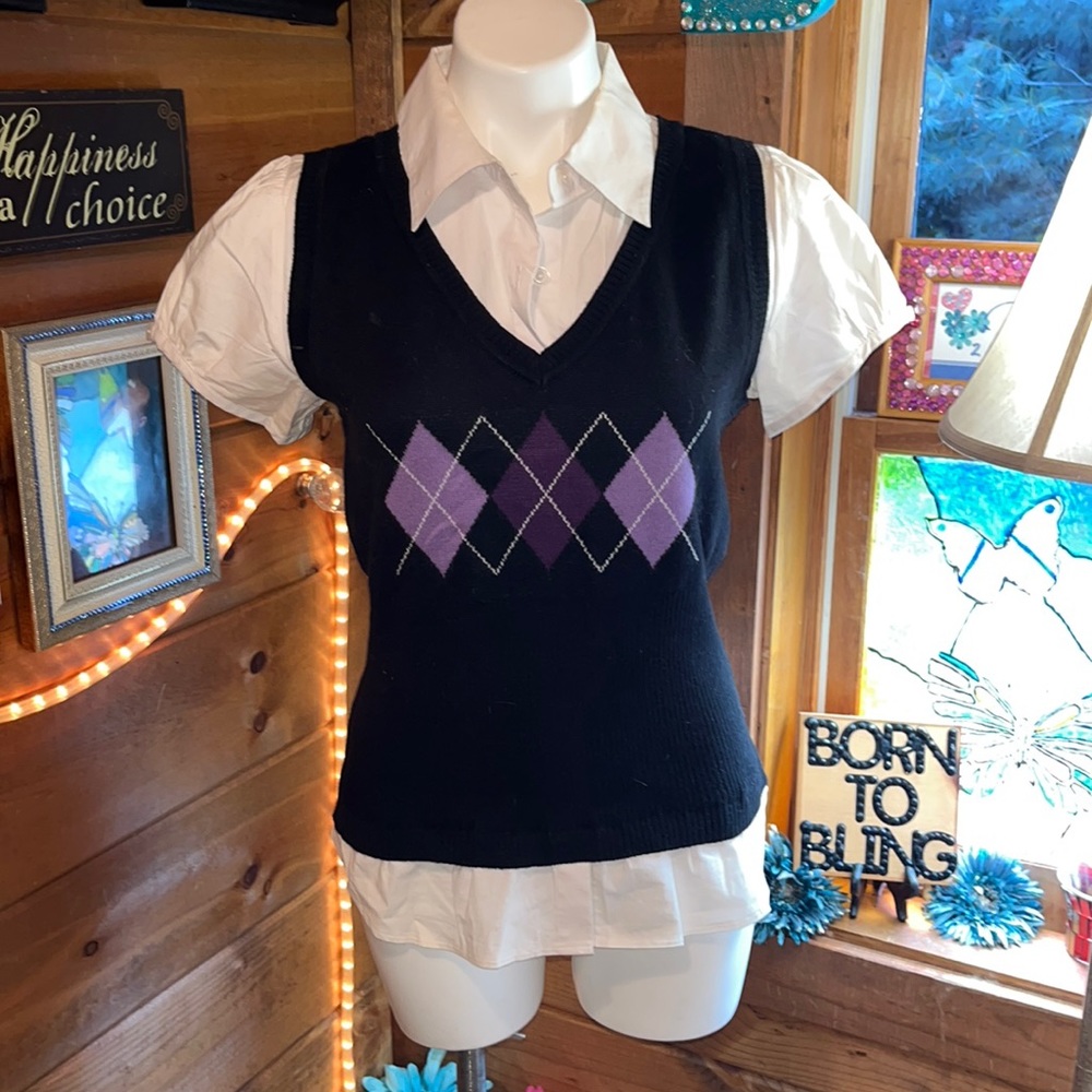 AB STUDIO SHIRT & SWEATER VEST TOGETHER CUTE NWOT